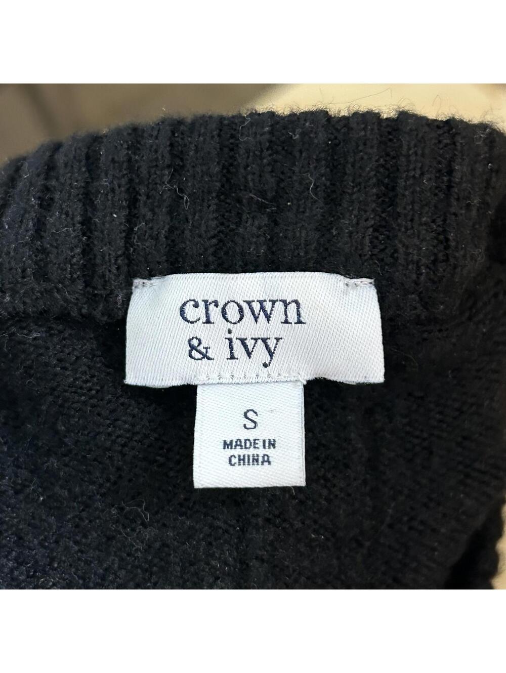 Crown & Ivy Black Rhinestone Button Back Sweater Balloon Sleeve Quiet Luxury - Picture 5 of 6